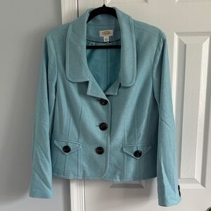Talbots Wool Blend 3 Button Sky Blue Suit Jacket Blazer Size 12